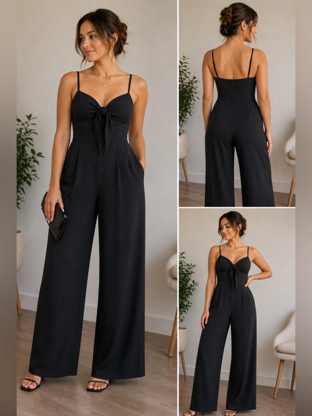 She + Sky Black Wide-Leg Jumpsuit with Front Tie